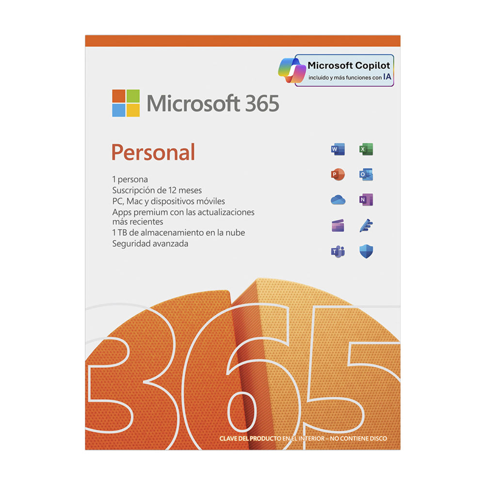 Microsoft 365 Personal Suscripción de 1 Año | Copilot IA | 1 Persona | 5 Dispositivos / Persona