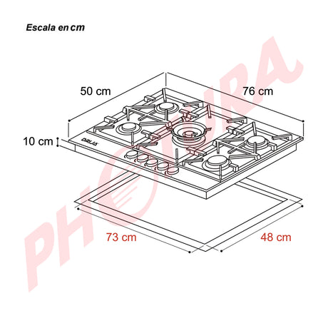 DRIJA Milan 76 Pro Estufa Empotrable a Gas de Acero Inoxidable | 5 Quemadores | 5 Válvulas de Seguridad