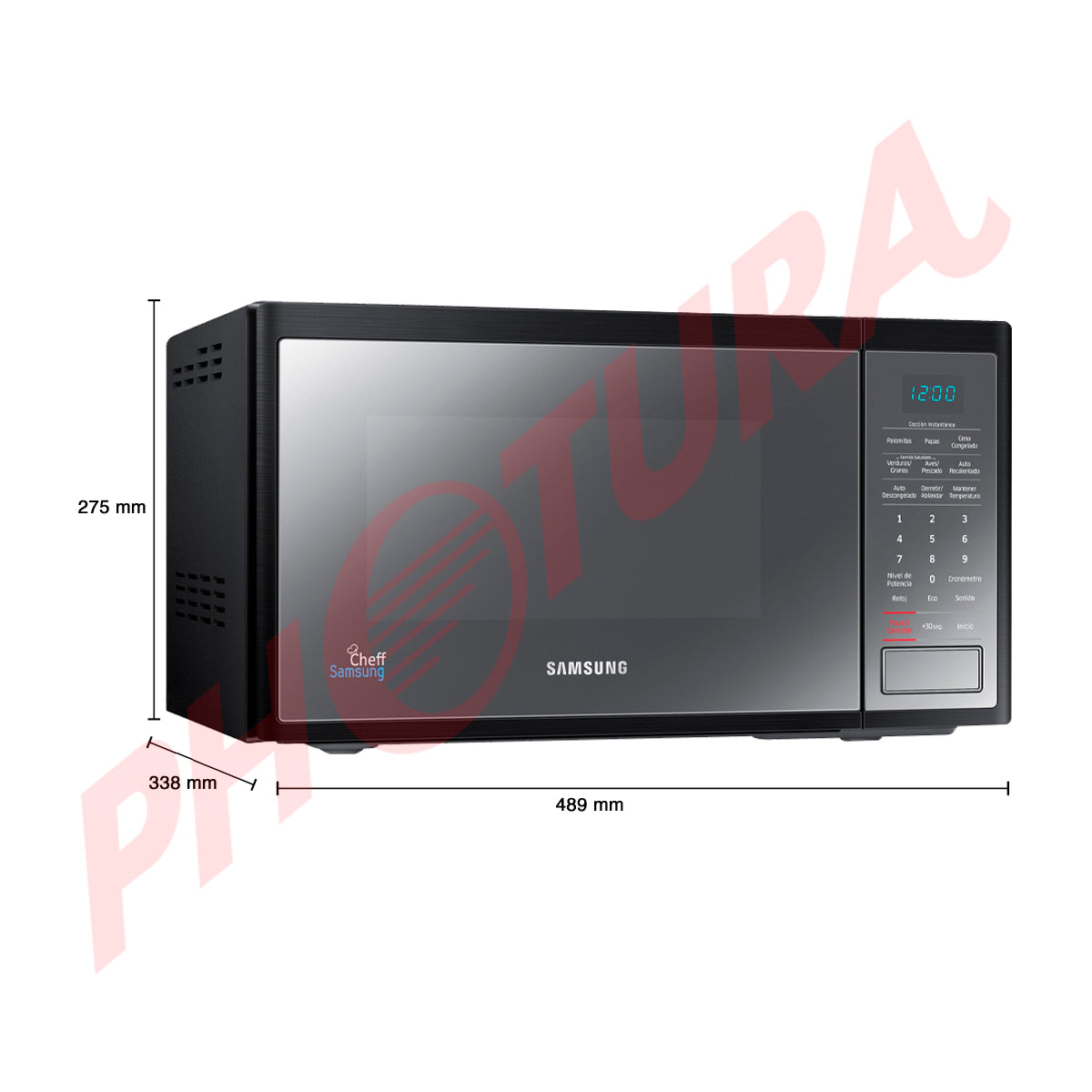 Samsung Microondas de 750W | Interior de Cerámica Esmaltada | Modo Eco | 0.8p3 | Negro