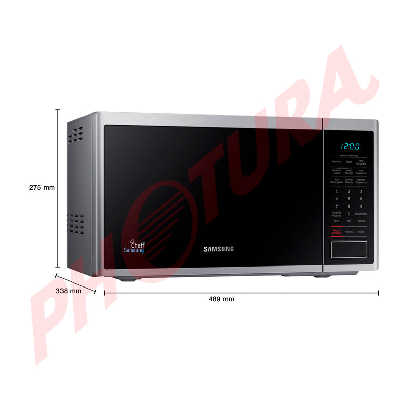 Samsung Microondas de 800W | Interior de Cerámica | Modo Eco | 0.8p3 | Plateado