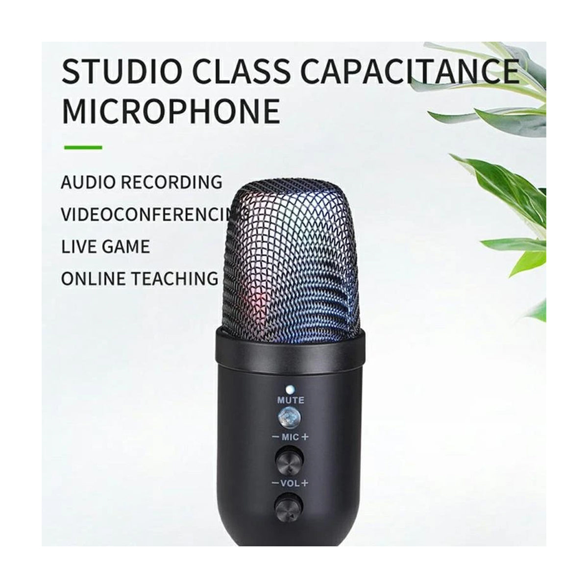 Micrófono Gaming de Condensador | Plug & Play | Botón Mute | Control de Volumen | Negro