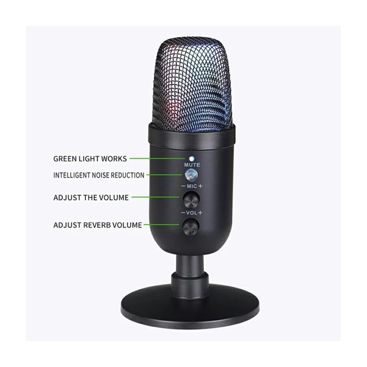 Micrófono Gaming de Condensador | Plug & Play | Botón Mute | Control de Volumen | Negro