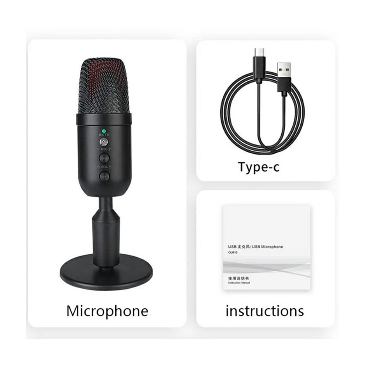 Micrófono Gaming de Condensador | Plug & Play | Botón Mute | Control de Volumen | Negro