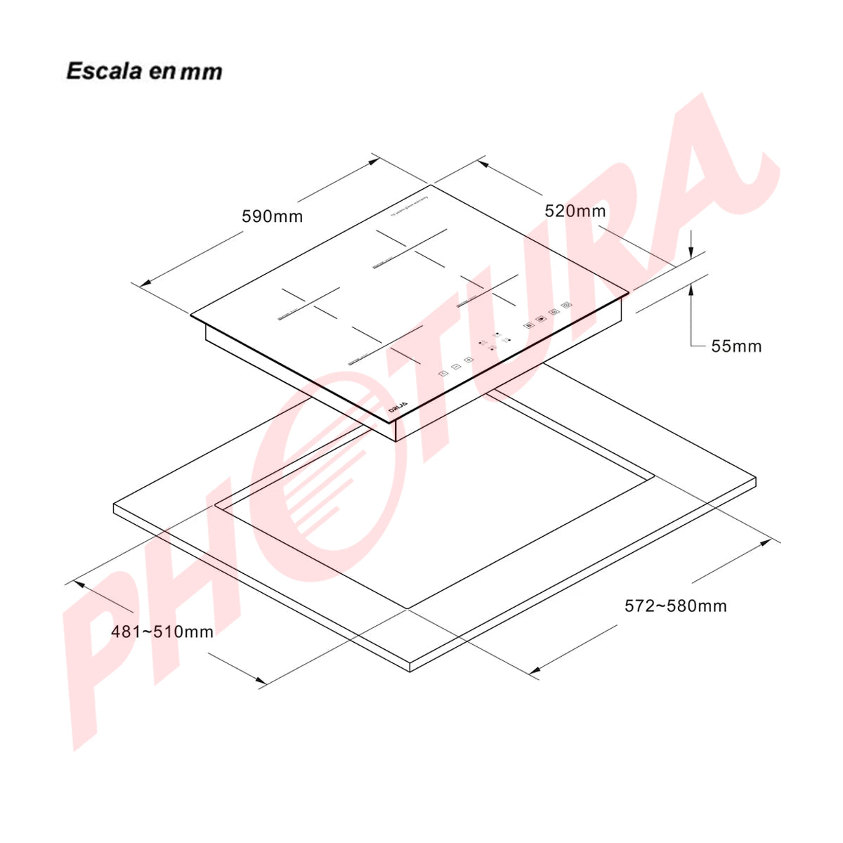 Drija Múnich 60 Induktion Estufa Empotrable Eléctrica de Vitrocerámica | 4 Quemadores | Control Táctil