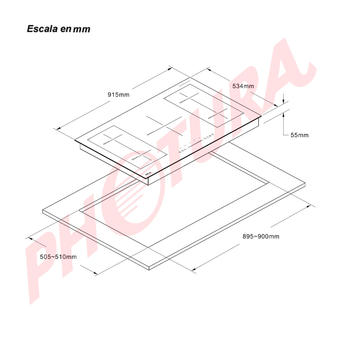 Drija Múnich 90 Induktion Estufa Empotrable Eléctrica de Vitrocerámica | 5 Quemadores | Control Táctil