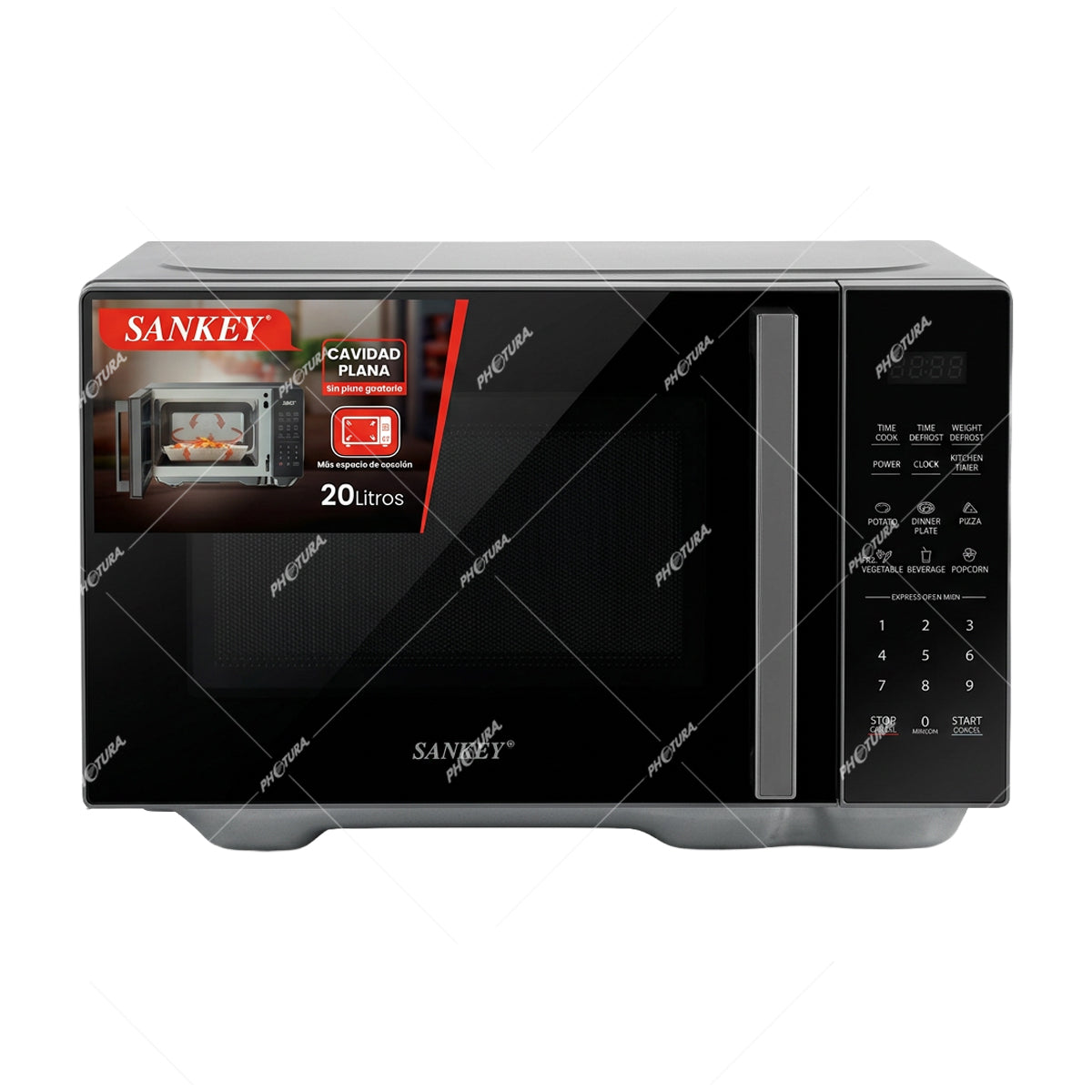 Sankey Microondas de 800W | Cavidad Plana | 0.7p3 | Negro