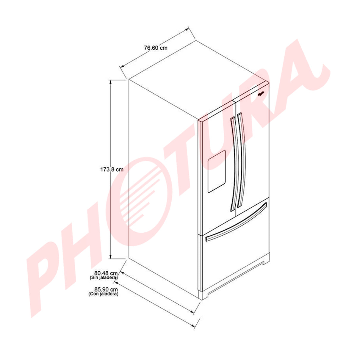 Whirlpool Refrigeradora French Door de 3 Puertas |  Fresh Flow | EveryDrop | Dispensador de Agua | 20p3
