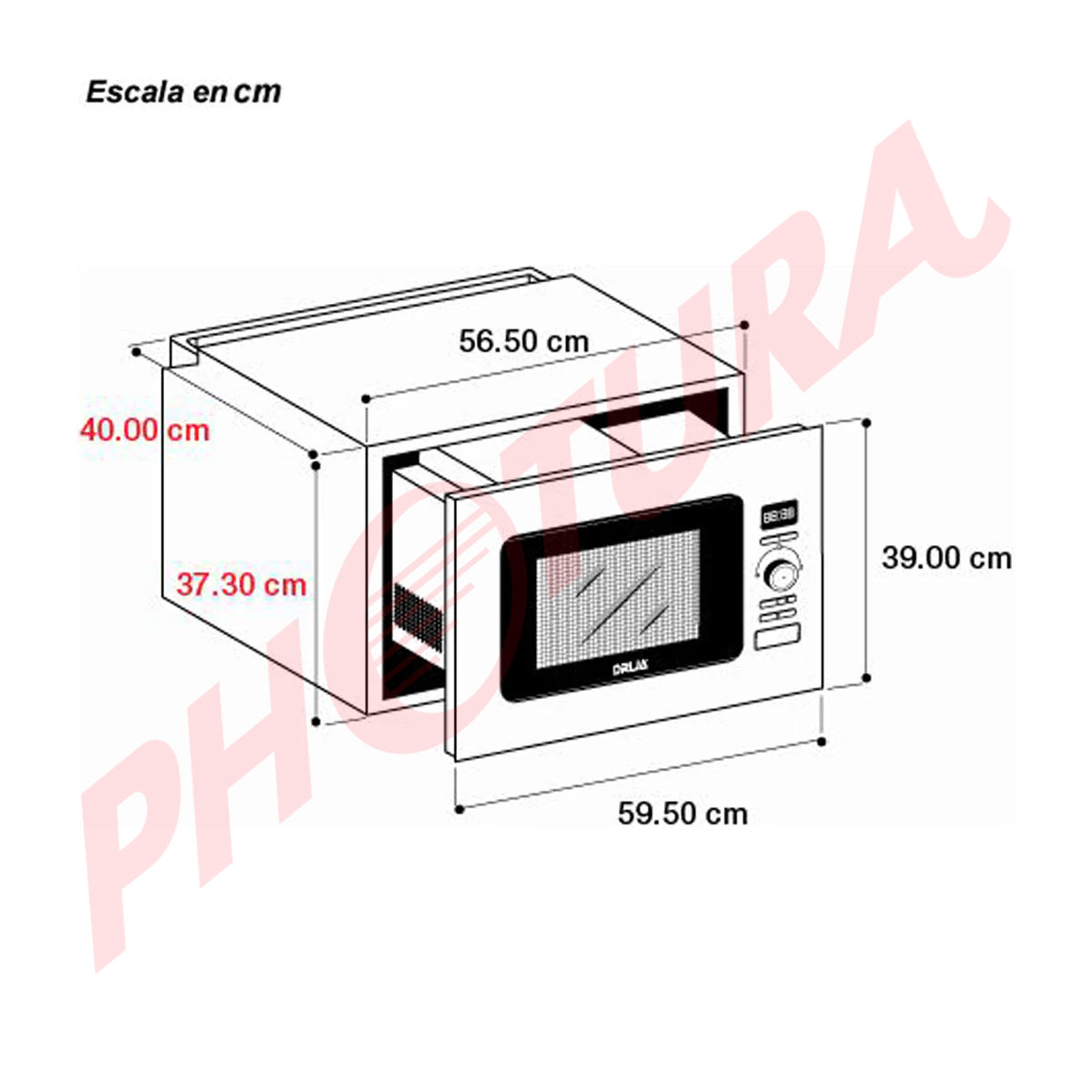 Drija Napoli 25L Black Microondas Empotrable de 900W | 0.9p3 | Cocción Grill | Sistema de Bloqueo Infantil