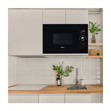 DRIJA Napoli 25L Black Microondas Empotrable de 900W | 0.9p3 | Cocción Grill | Sistema de Bloqueo Infantil