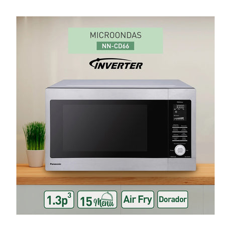 Panasonic Microondas Inverter de 1100W | Freidora de Aire | Convección | 1.3p3 | Plateado