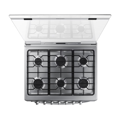 Samsung Estufa a Gas de Acero Inoxidable | Quemador Rápido | Easy Clean | Capacidad de 5.2p3 | Tapa | 30" | 6 Quemadores