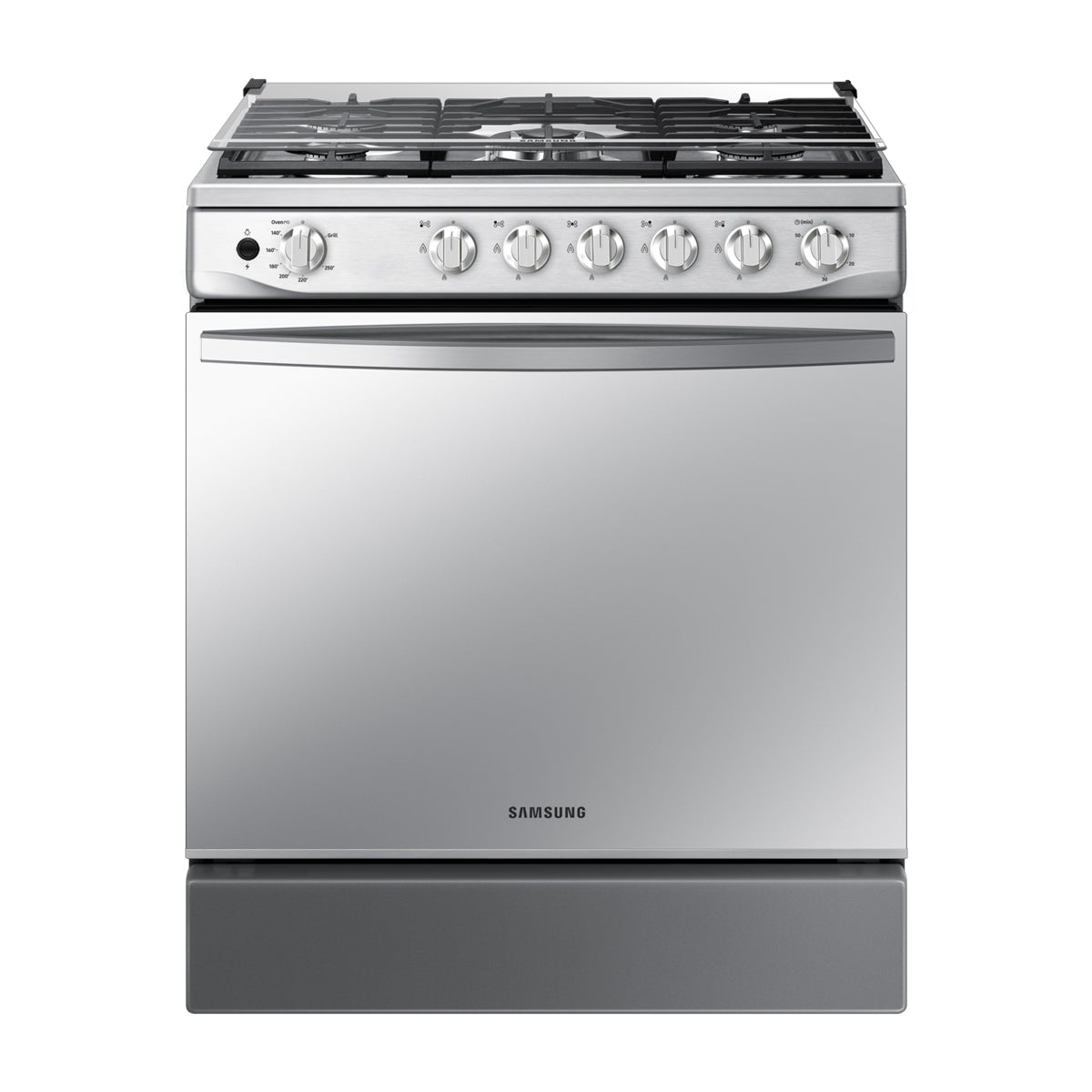 Samsung Estufa a Gas de Acero Inoxidable | Quemador Triple Potencia | Tipo Espejo | Capacidad de 5.2p3 | Tapa | Plancha | 30" | 5 Quemadores