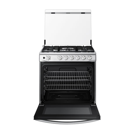 Samsung Estufa a Gas de Acero Inoxidable | Quemador Triple Potencia | Tipo Espejo | Capacidad de 5.2p3 | Tapa | Plancha | 30" | 5 Quemadores