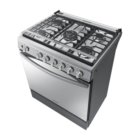 Samsung Estufa a Gas de Acero Inoxidable | Quemador Triple Potencia | Tipo Espejo | Capacidad de 5.2p3 | Tapa | Plancha | 30" | 5 Quemadores