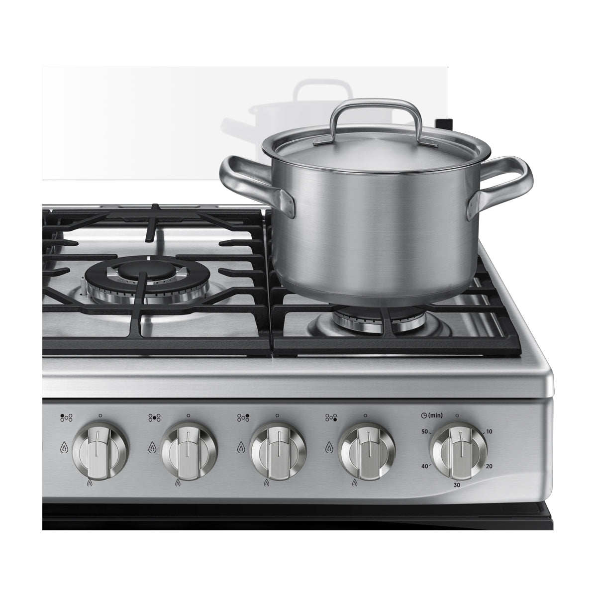 Samsung Estufa a Gas de Acero Inoxidable | Quemador Triple Potencia | Tipo Espejo | Capacidad de 5.2p3 | Tapa | Plancha | 30" | 5 Quemadores