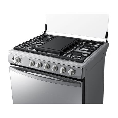 Samsung Estufa a Gas de Acero Inoxidable | Quemador Triple Potencia | Tipo Espejo | Capacidad de 5.2p3 | Tapa | Plancha | 30" | 5 Quemadores