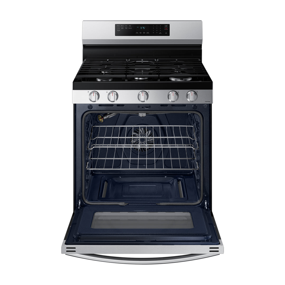 Samsung Estufa a Gas de Acero Inoxidable | WiFi Smart | 6p3 | Air Fryer | Convección | Control de Voz (Alexa y Google) | Panel Digital | Plancha | 30" | 5 Quemadores