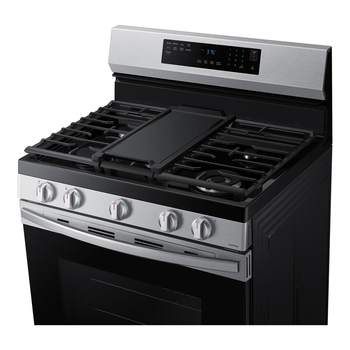 Samsung Estufa a Gas de Acero Inoxidable | WiFi Smart | 6p3 | Air Fryer | Convección | Control de Voz (Alexa y Google) | Panel Digital | Plancha | 30" | 5 Quemadores