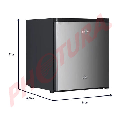 Oster OSMB46BV Refrigeradora Compacta de 1 Puerta | Rápido Enfriamiento | Control de Temperatura | 1.66p3 | Negro Plateado