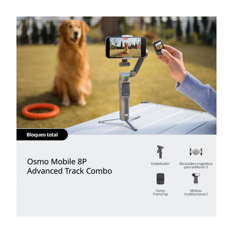 DJI Osmo Mobile 8P Advanced Tracking Combo Gimbal Extendible para Smartphones | Magnetic | Estabilizador de 3-Ejes | Osmo FrameTap | Módulo Multifuncional | Rotación 360° | ActiveTrack 8.0 | 10H | Gris Oscuro