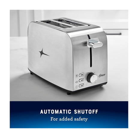 Oster OTST00MNSS2SGB24 Tostadora de 2 Rebanadas | 7 Niveles de Tostado | Ranuras Anchas | Acero
