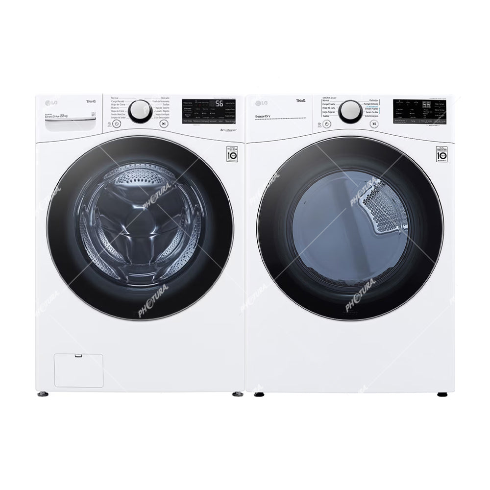 (Outlet) LG Combo Lavadora Automatica Inverter Direct Drive y Secadora a Gas de Carga Frontal | 6 Motion DD | Turbo Wash | 22kg | Blanco