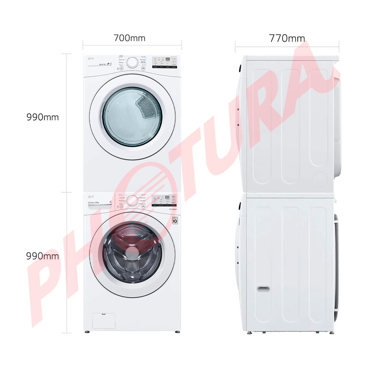 (Outlet) LG Combo Lavadora Automatica Inverter Direct Drive y Secadora a Gas de Carga Frontal | 6 Motion DD | 20kg | Blanco