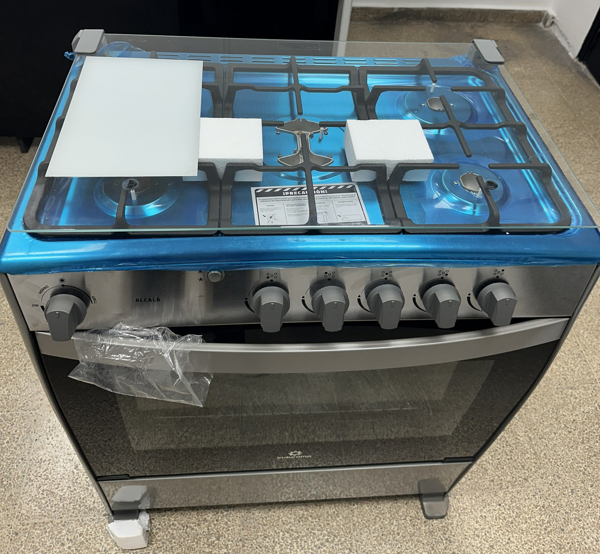 (Outlet) Indurama Estufa a Gas de Acero Inoxidable | Alcalá Quarzo Home | Quemador Ultra Rápido | Grill | TermoPrecisión | Tapa | 31" | 5 Quemadores | Gris