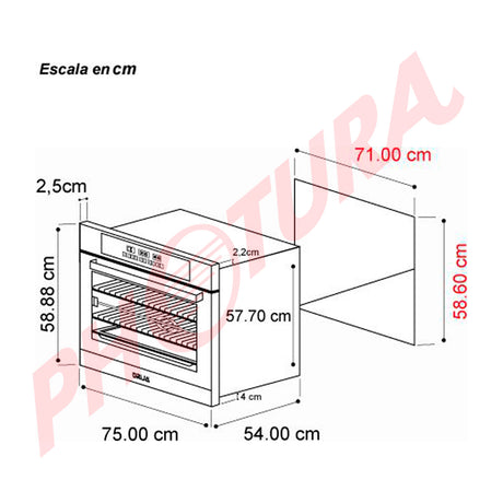DRIJA Pacific 76 Air Eléctrico Horno Multifuncional Empotrable Eléctrico | Puerta de Triple Vidrio | 250°C