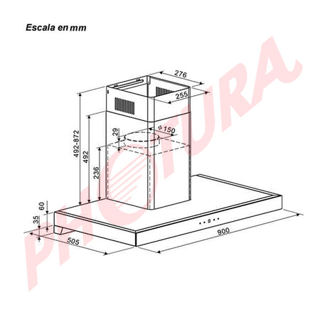 DRIJA Pirámide 90 Black Extractor de Grasa | Tipo Chimenea | 3 Velocidades | Panel Táctil | 1 Filtro de Carbón | 2 Filtros de acero inoxidable | 500m3/H | Negro