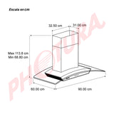 Drija Prisma Isla 90 Extractor de Grasa | Tipo Isla | 3 Velocidades | 2 Filtros de Carbón | 2 Filtros de Aluminio | 500m3/H