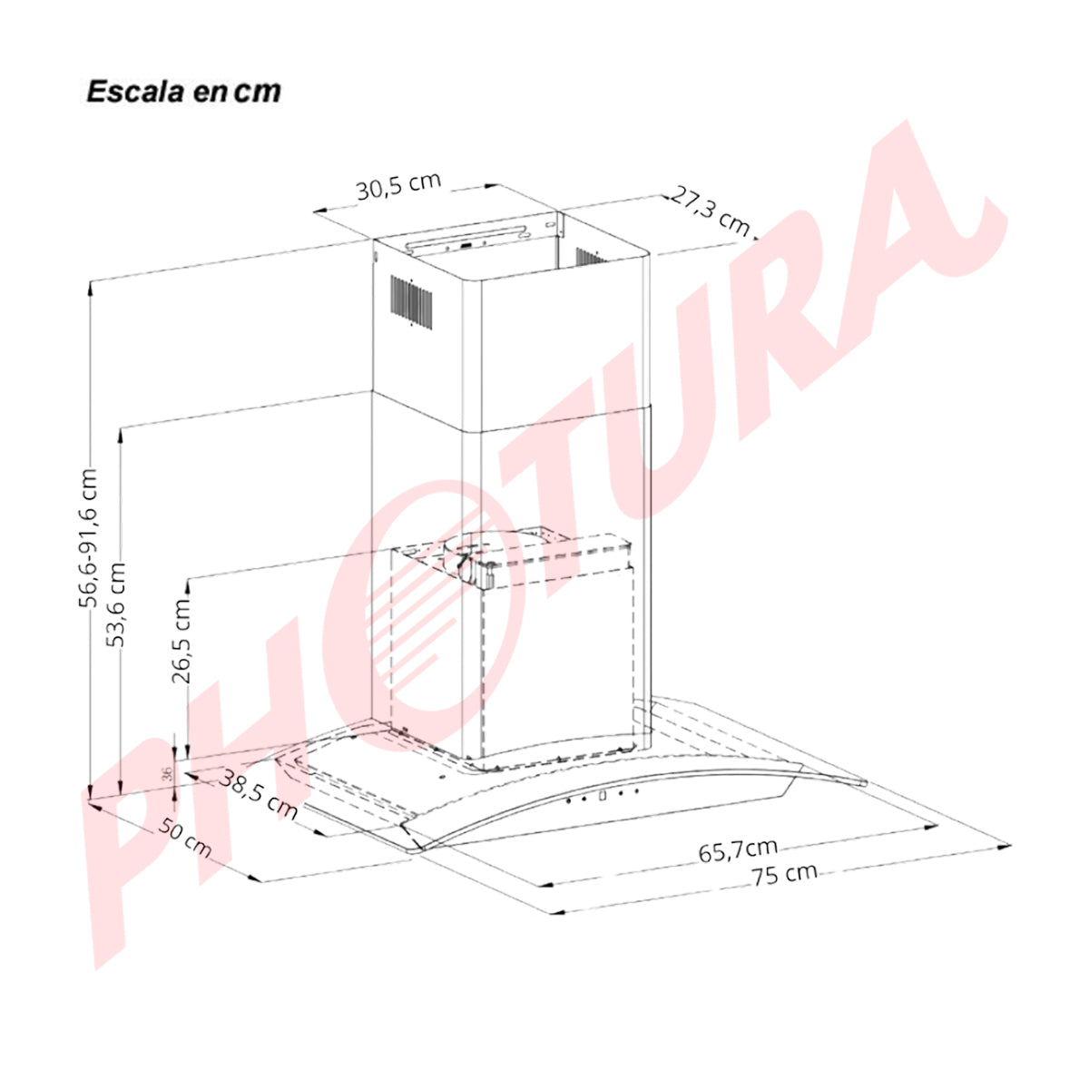 Drija Prisma Touch 76 Extractor de Grasa | Tipo Chimenea | 3 Velocidades | Panel Táctil | 2 Filtros de Carbón | 2 Filtros de Acero  | 500m3/H