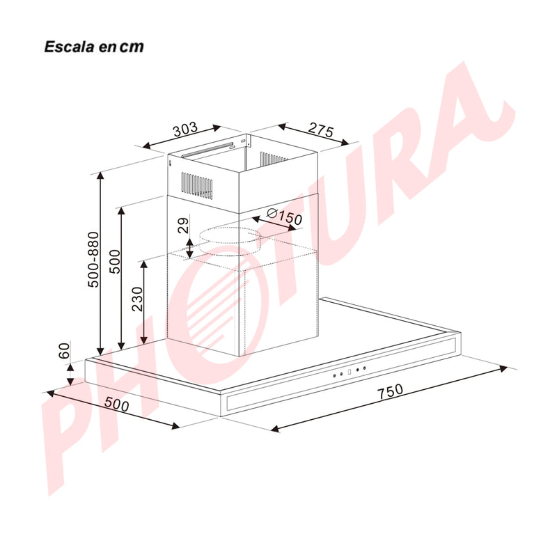 Drija Quadrato 76 Extractor de Grasa | Tipo Chimenea | 3 Velocidades | Panel Táctil | 2 Filtros de Carbón | 2 Filtros de Acero | 500m3/H | Acero