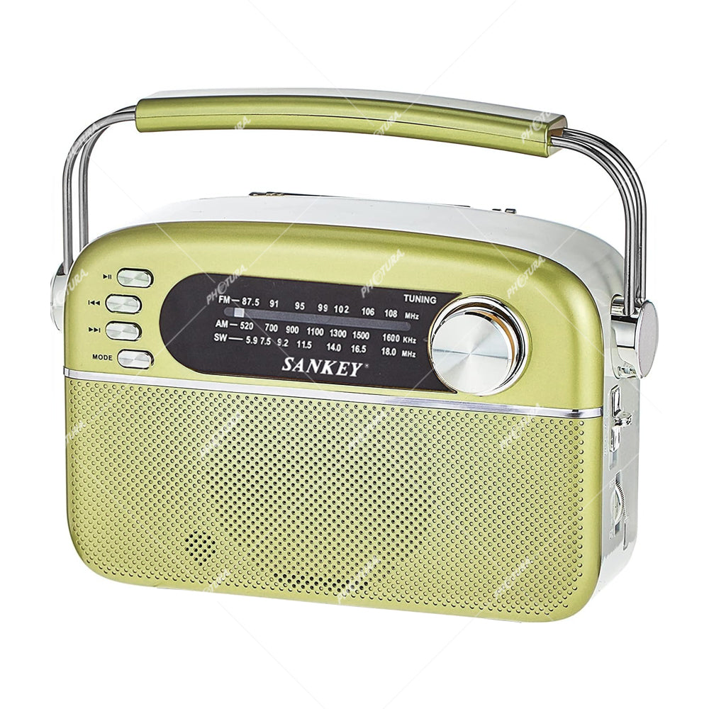 Sankey Radio Portátil | Sintonización FM | Asa Portable | Bluetooth | Verde Amarillo
