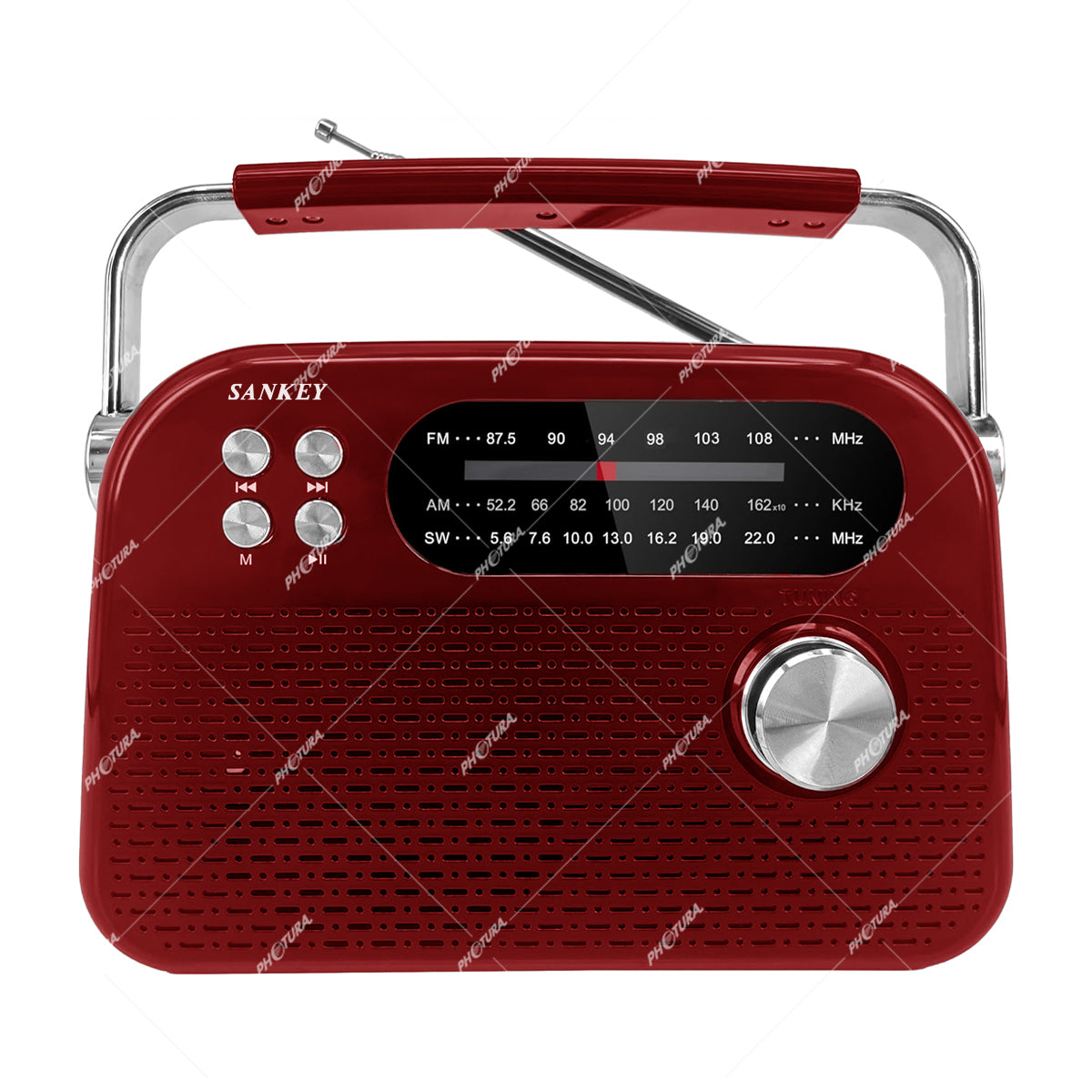 Sankey Radio Portátil | Sintonización FM | Asa Portable | Bluetooth | Rojo