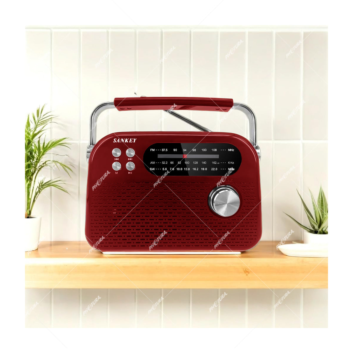 Sankey Radio Portátil | Sintonización FM | Asa Portable | Bluetooth | Rojo
