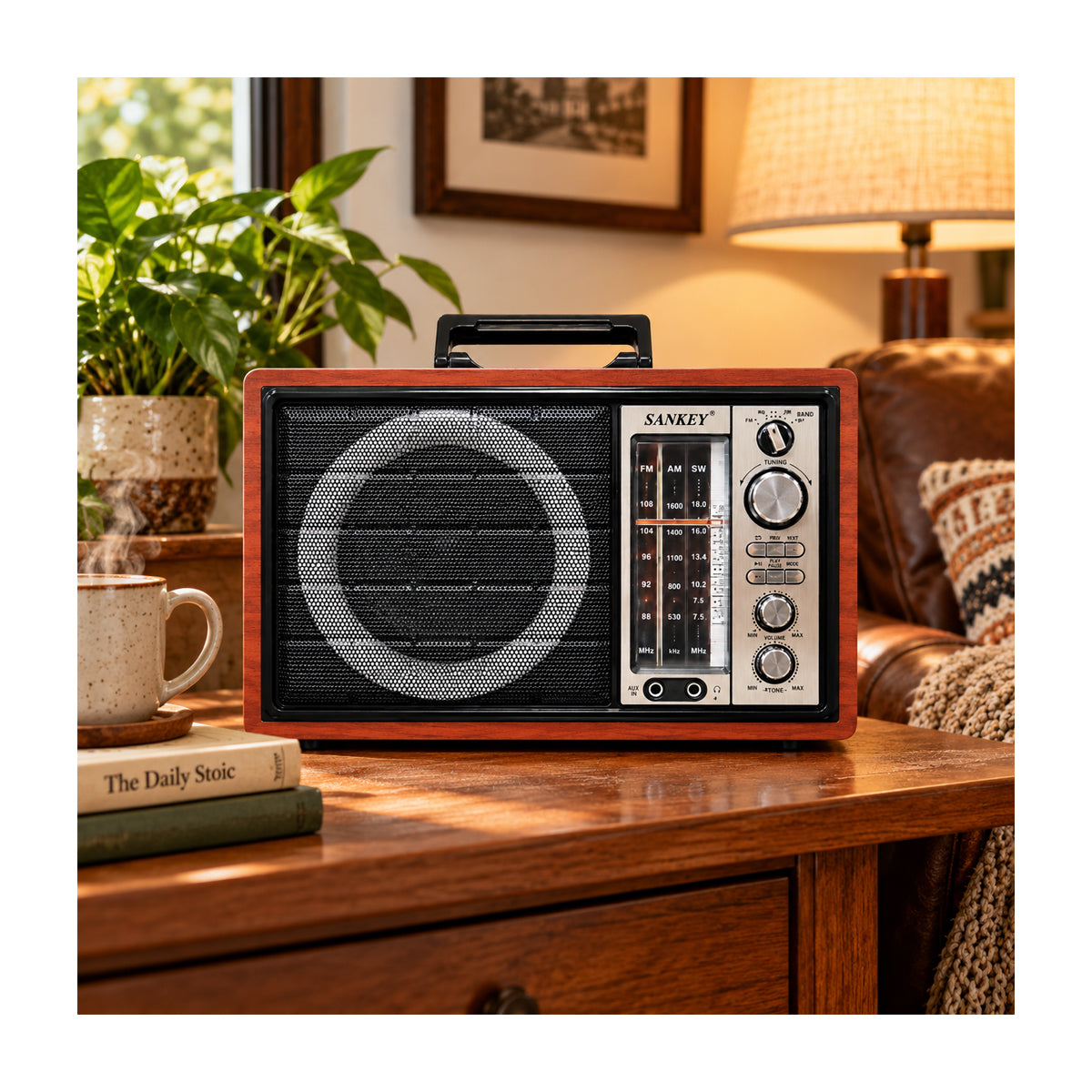 Sankey Radio Portátil | Sintonización FM | Asa Portable | Bluetooth | Chocolate
