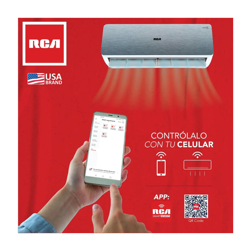 RCA Aire Acondicionado Split Inverter +Plus 12,000 BTU | WiFi | Bluetooth | Compatible con Google Assistant & Amazon Alexa | Función Health | Hasta 68% de Ahorro | 220V | Gris