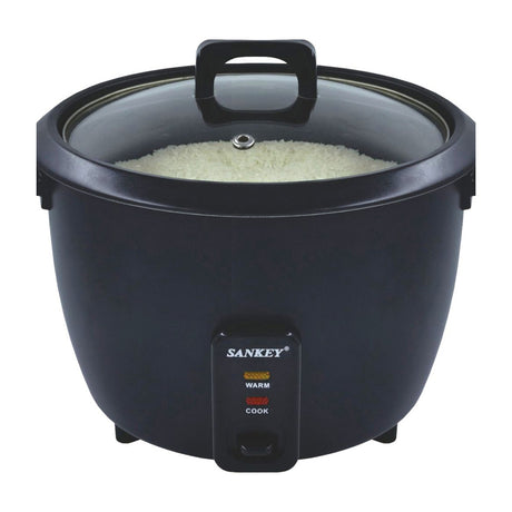 Sankey Olla Arrocera de 1L | Manijas Frescas al Tacto | Tapa de Vidrio | Interior Antiadherente | Negro