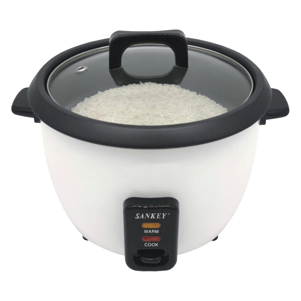 Sankey Olla Arrocera de 1.2L | Manijas Frescas al Tacto | Tapa de Vidrio | Interior Antiadherente | Blanco