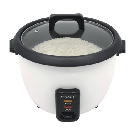 Sankey Olla Arrocera de 1.2L | Manijas Frescas al Tacto | Tapa de Vidrio | Interior Antiadherente | Blanco