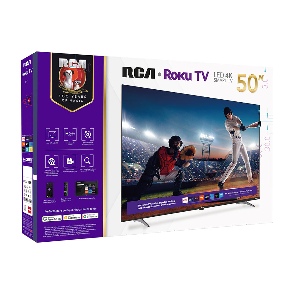 RCA Televisor LED Ultra HD 4K HDR Smart de 50" | Procesador ARM Cortex A53 Quad Core | Frameless Design | Dolby Audio | Roku TV