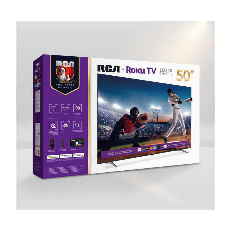 RCA Televisor LED UHD 4K HDR Smart de 50" | Roku TV | Slim Bezel | Dolby Audio | Compatible con Alexa, Google Assistant y Google Home