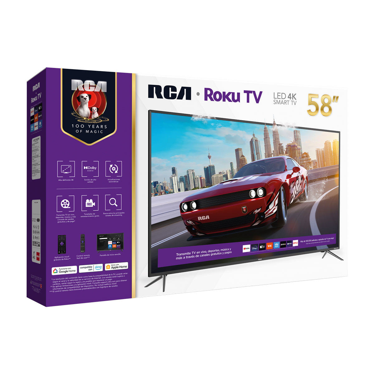 RCA Televisor LED Ultra HD 4K HDR Smart de 58" | Procesador ARM Cortex A53 Quad Core | Frameless Design | Dolby Audio | Roku TV
