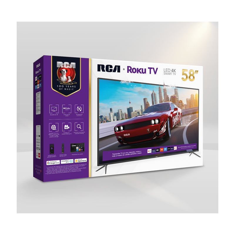 RCA Televisor LED UHD 4K HDR Smart de 58" | Roku TV | Slim Bezel | Dolby Audio | Compatible con Alexa, Google Assistant y Google Home