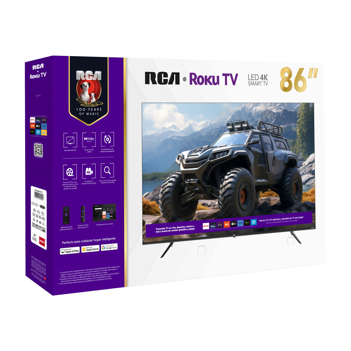 RCA Televisor QLED Ultra HD 4K HDR Smart de 86" | Procesador ARM Cortex A53 Quad Core | Frameless Design | Dolby Audio | Roku TV
