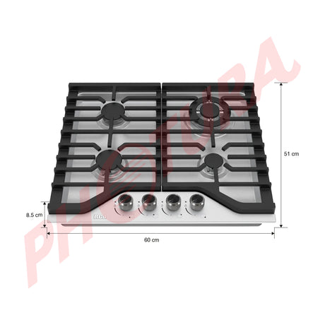 RCA Estufa Empotrable a Gas de Acero Inoxidable | 24" | 4 Quemadores | Encendido Electrónico