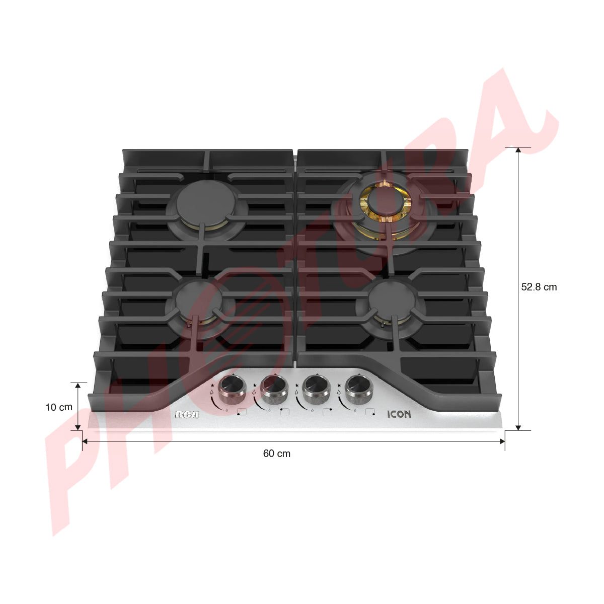 RCA ICON Estufa Empotrable a Gas de Vidrio Templado | 24” | 4 Quemadores | 4 Válvulas de Seguridad