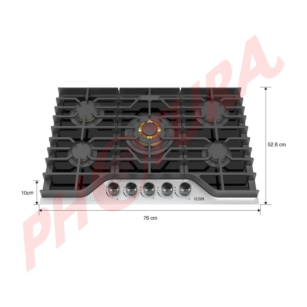RCA ICON Estufa Empotrable a Gas de Vidrio Templado | 30” | 5 Quemadores | 5 Válvulas de Seguridad