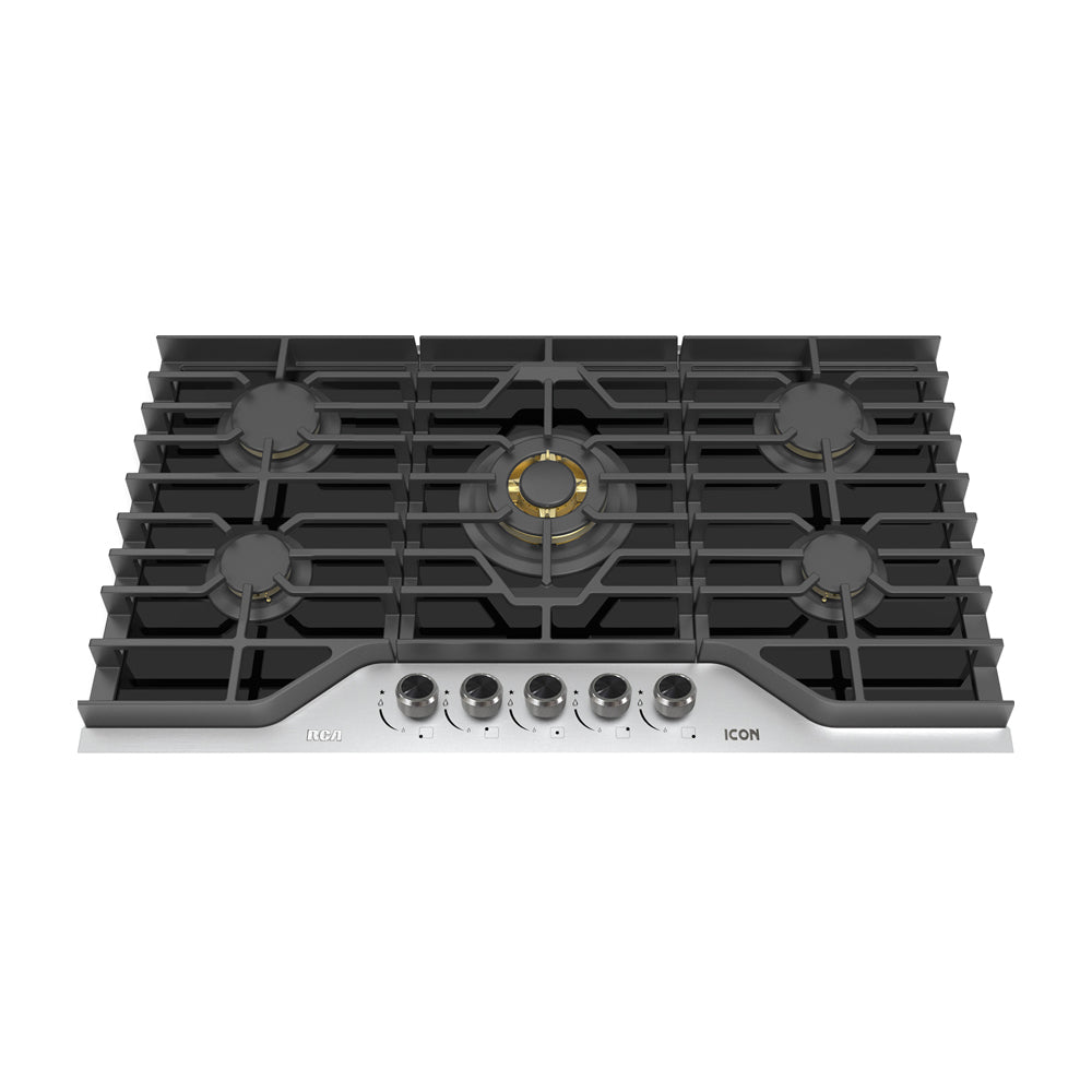 RCA ICON Estufa Empotrable a Gas de Vidrio Templado | 36” | 5 Quemadores | 5 Válvulas de Seguridad